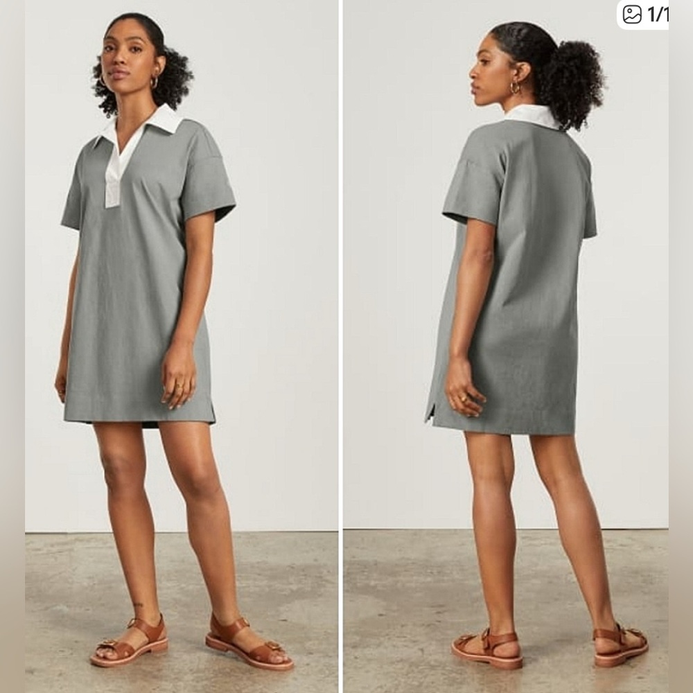 Everlane Sage Green Collared Shirt Mini Dress